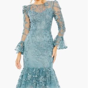 Mac Duggal Embroidered Long Sleeve Cocktail Dress